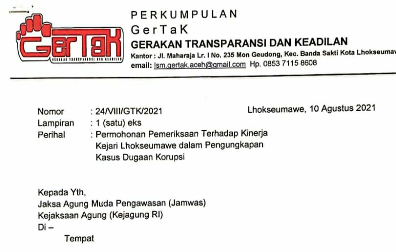 Surat GerTaK ke Kejagung