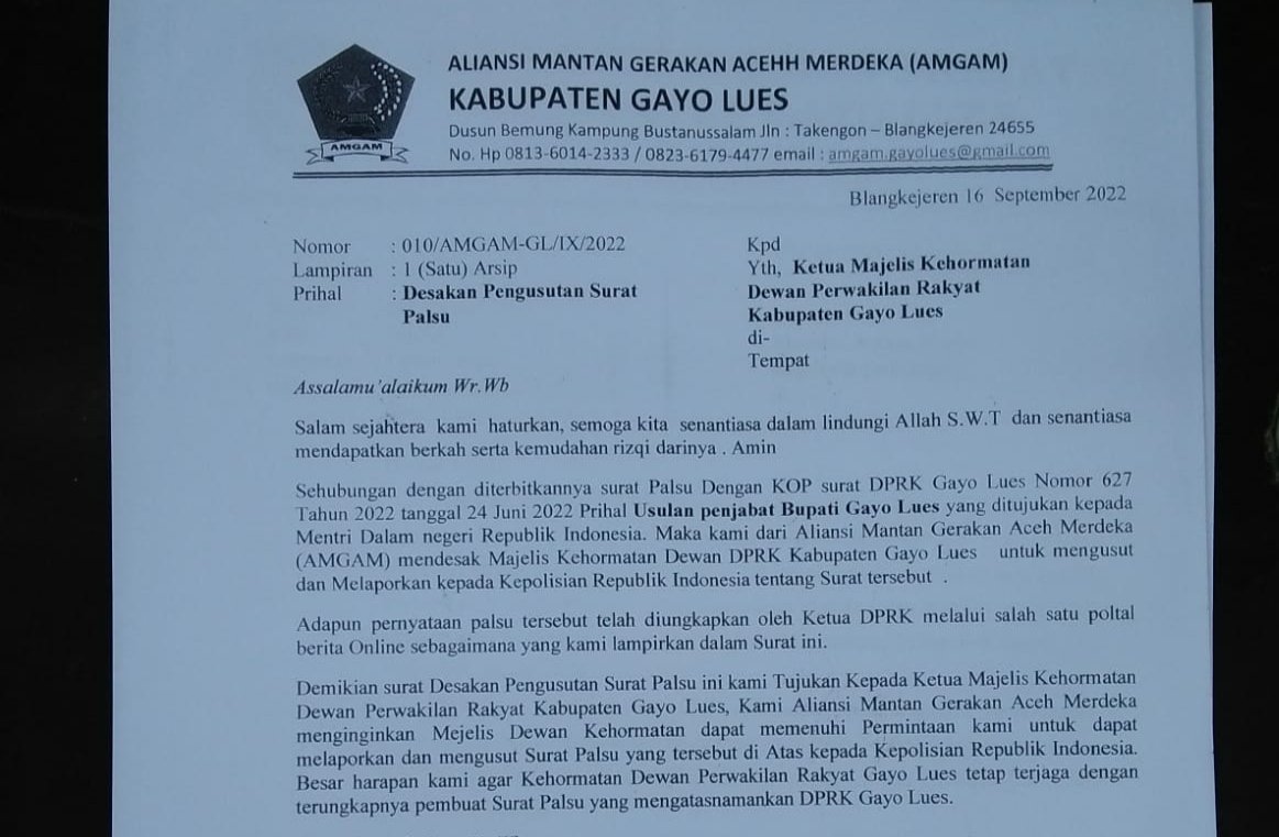 Surat AMGAM kepada MKD