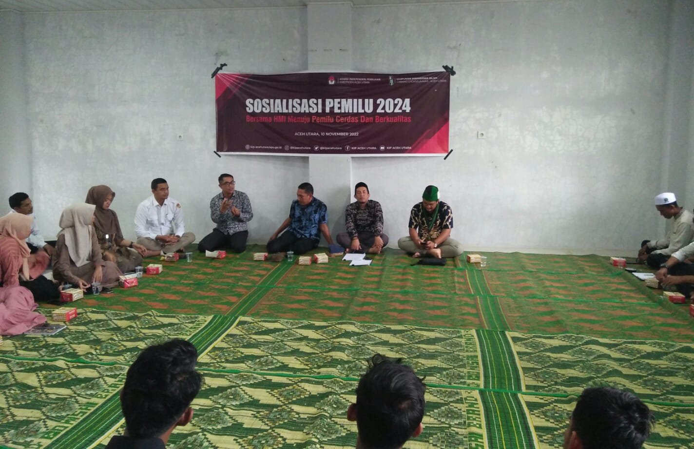 KIP Aceh Utara Sosialisasi Pemilu 2024 Kepada Kader HMI, ‘Bantu Tingkatkan Partisipasi Pemilih’