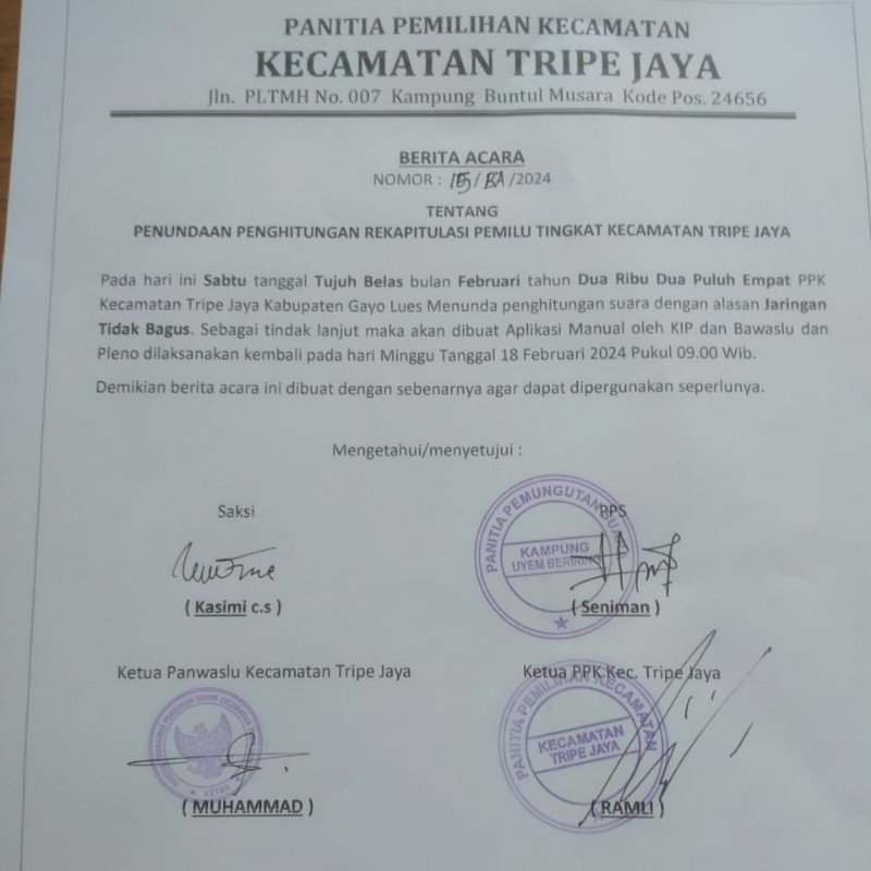 PPK Kecamatan Tripe Jaya Tunda Penghitungan Rekapitulasi Pemilu, Ini Alasanya