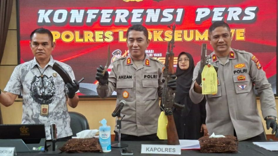 Kapolres Lhokseumawe konpres kasus senpi ilegal