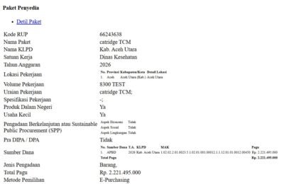 Dinkes Aceh Utara Anggarkan Rp2,2 Miliar untuk Cartridge TCM