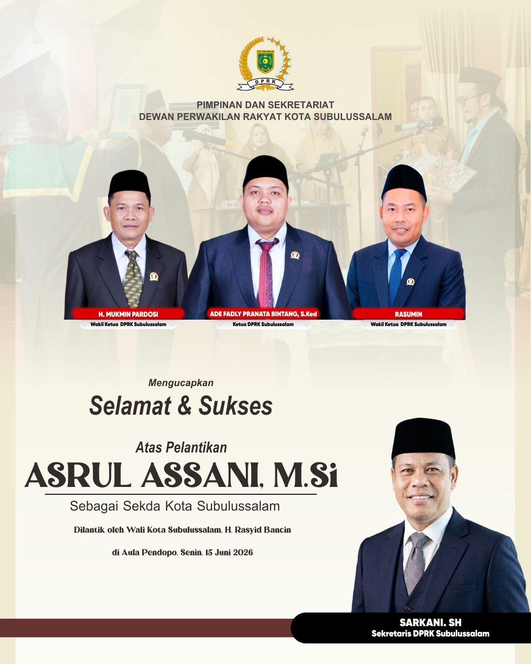 Pelantikan Sekda Subulussalam Juni 2026