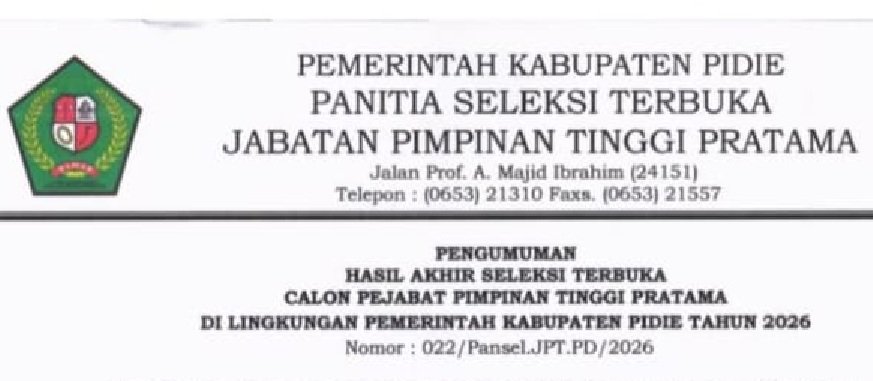 JPT Pratama Pidie 2026