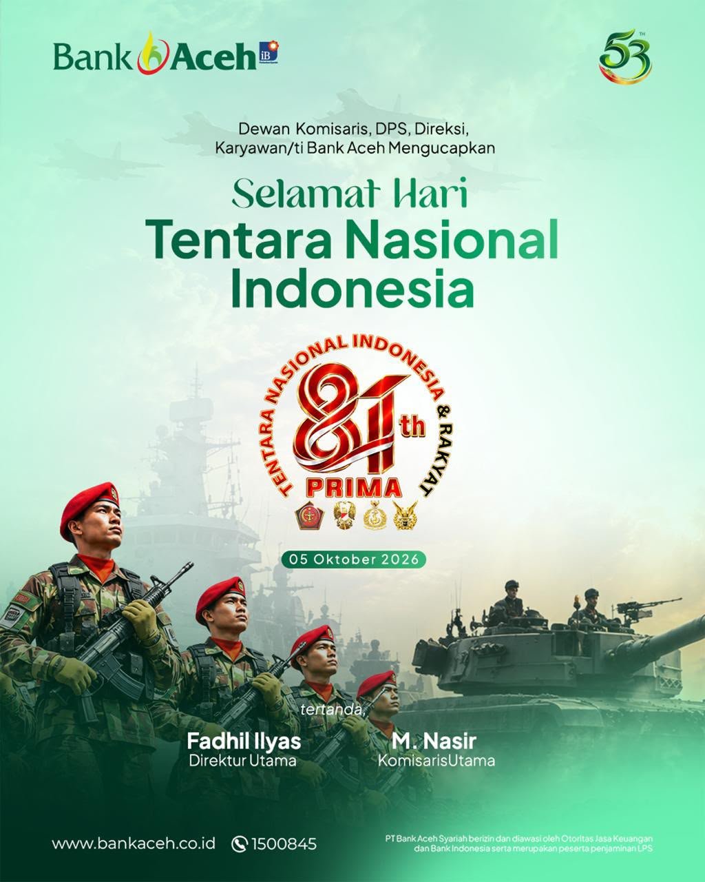 Banner Iklan Ucapan HUT TNI 5 Okt 2026-Bank Aceh