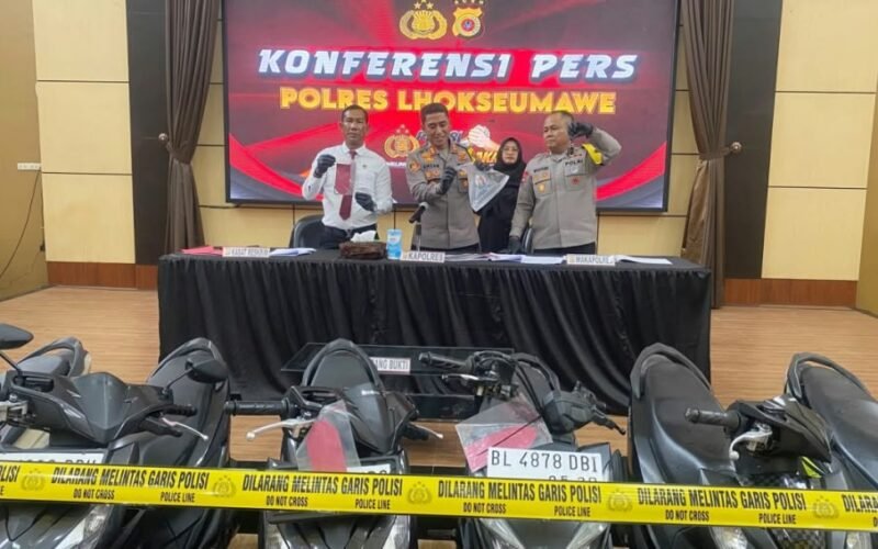 Kapolres Lhokseumawe Ahzan konferensi pers kasus curanmor