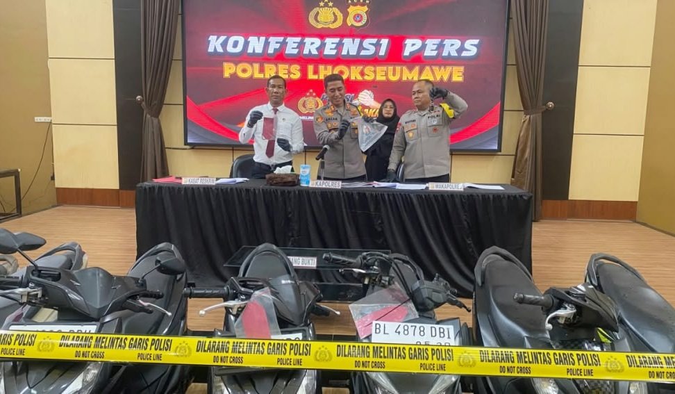 Kapolres Lhokseumawe Ahzan konferensi pers kasus curanmor